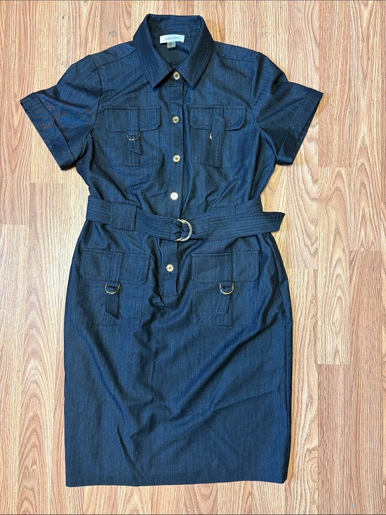 Calvin Klein Dresses & Skirts - Calvin Klein Dark Navy Short-Sleeve Belted Shirt Midi Dress